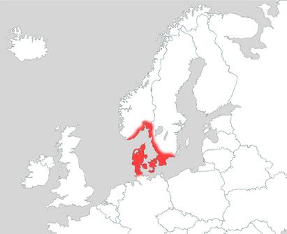 Kort med Danmark med østfold og vestfold samt Slesvig