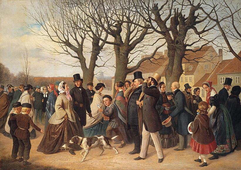 Maleri af københavnere der spadserer på volden, 1862.